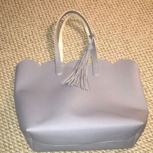 Gray Vinyl Scalloped w/Tassle Top echo beach bag tote shoulder boat